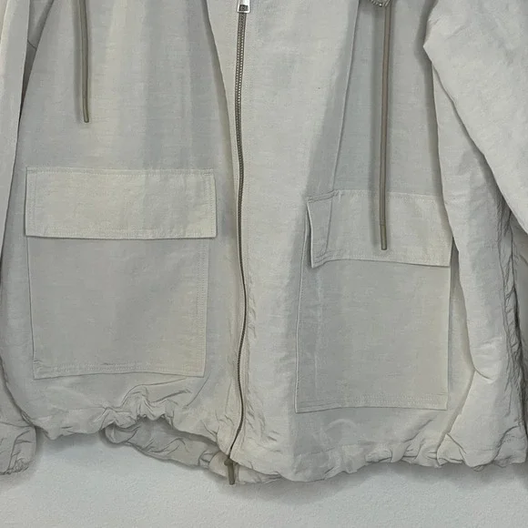COS Womens XS Beige Hooded Zip Up Utility Jacket Minimalist Stone Windbreaker - Picture 3 of 8